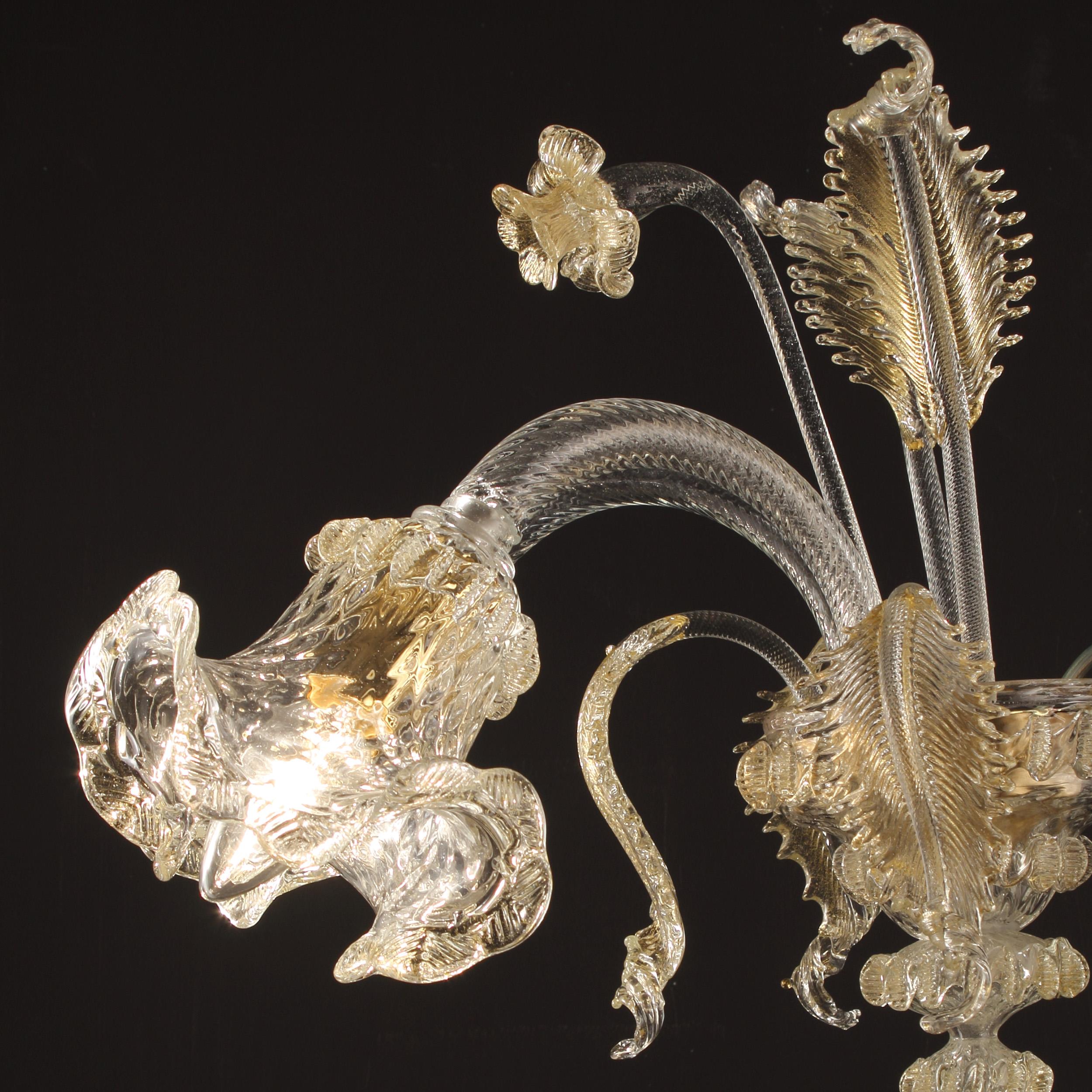 Other Sconce 2 Arms, Clear Murano Glass gold details by Multiforme in stock For Sale