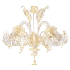 Sconce 2 Arms, Clear Murano Glass gold details by Multiforme in stock