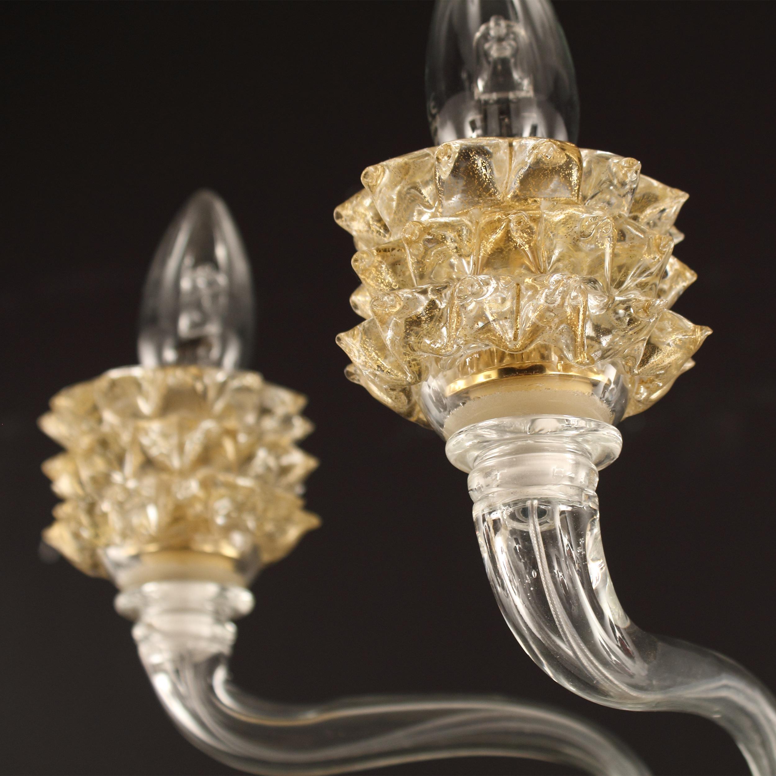Other Sconce 2 Arms Clear Murano Glass Gold Rostri Details by Multiforme in Stock For Sale