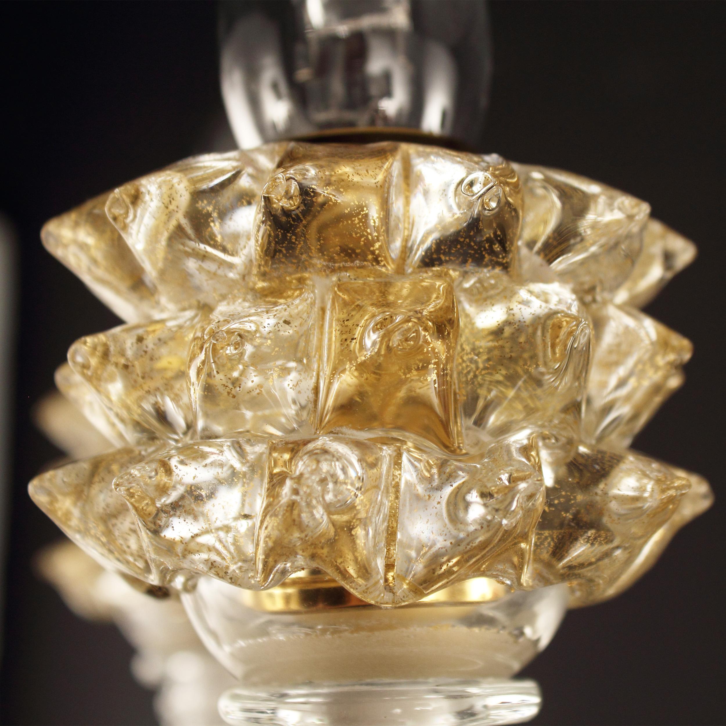 Sconce 2 Arms Clear Murano Glass Gold Rostri Details by Multiforme in Stock In New Condition For Sale In Trebaseleghe, IT