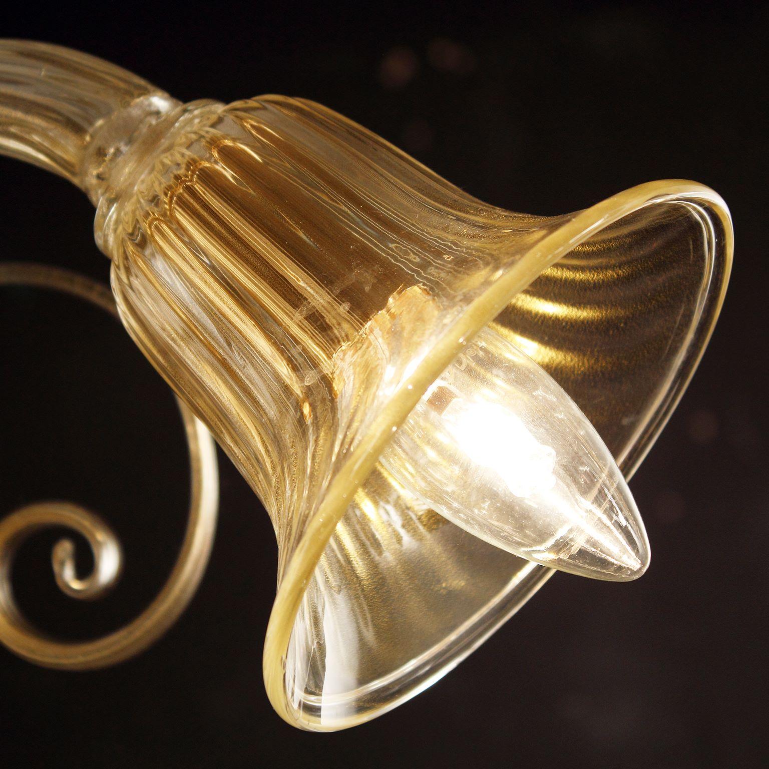Other Sconce 2 Arms Golden Leaf Handblown Murano Glass Capriccio by Multiforme For Sale
