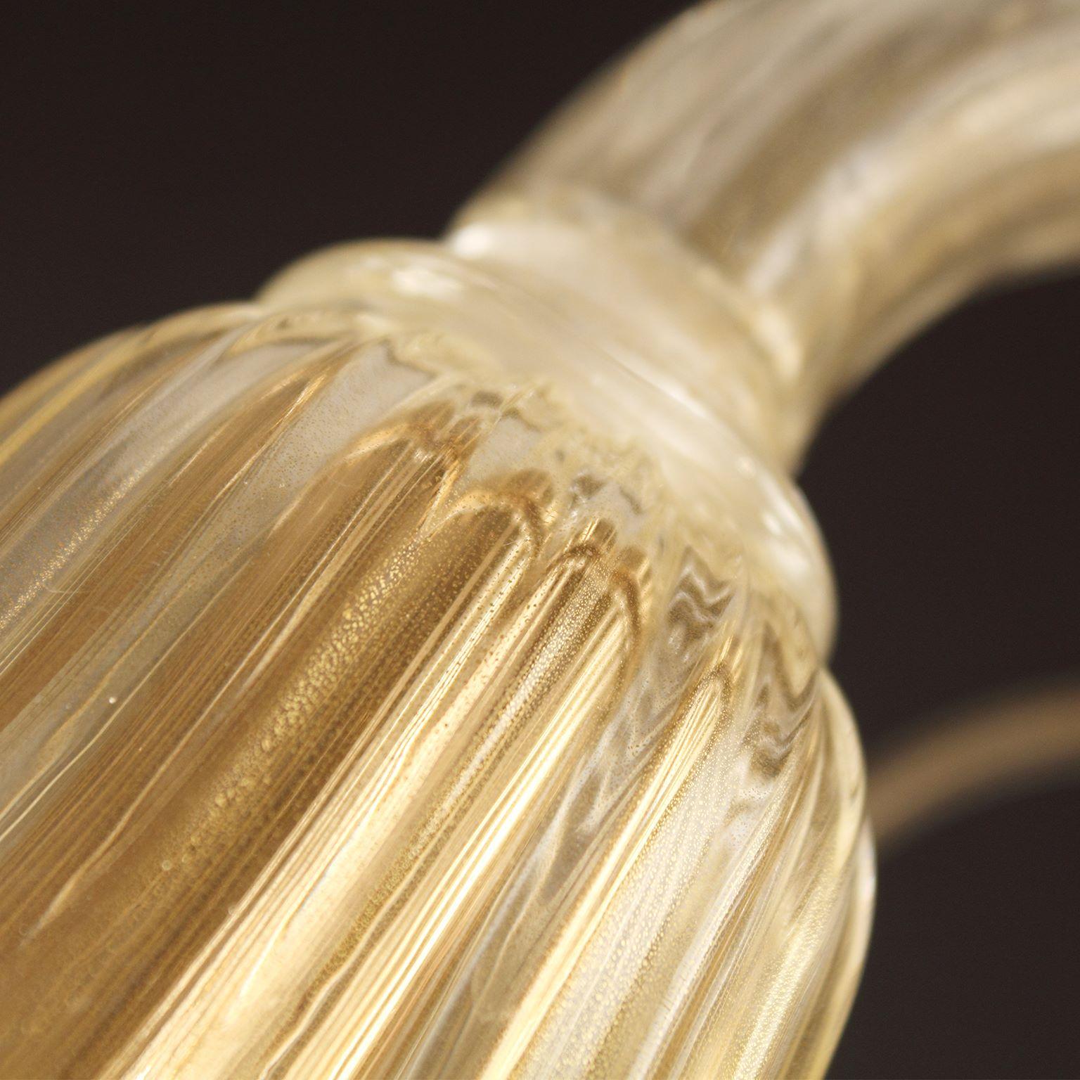 Sconce 2 Arms Golden Leaf Handblown Murano Glass Capriccio by Multiforme In New Condition For Sale In Trebaseleghe, IT