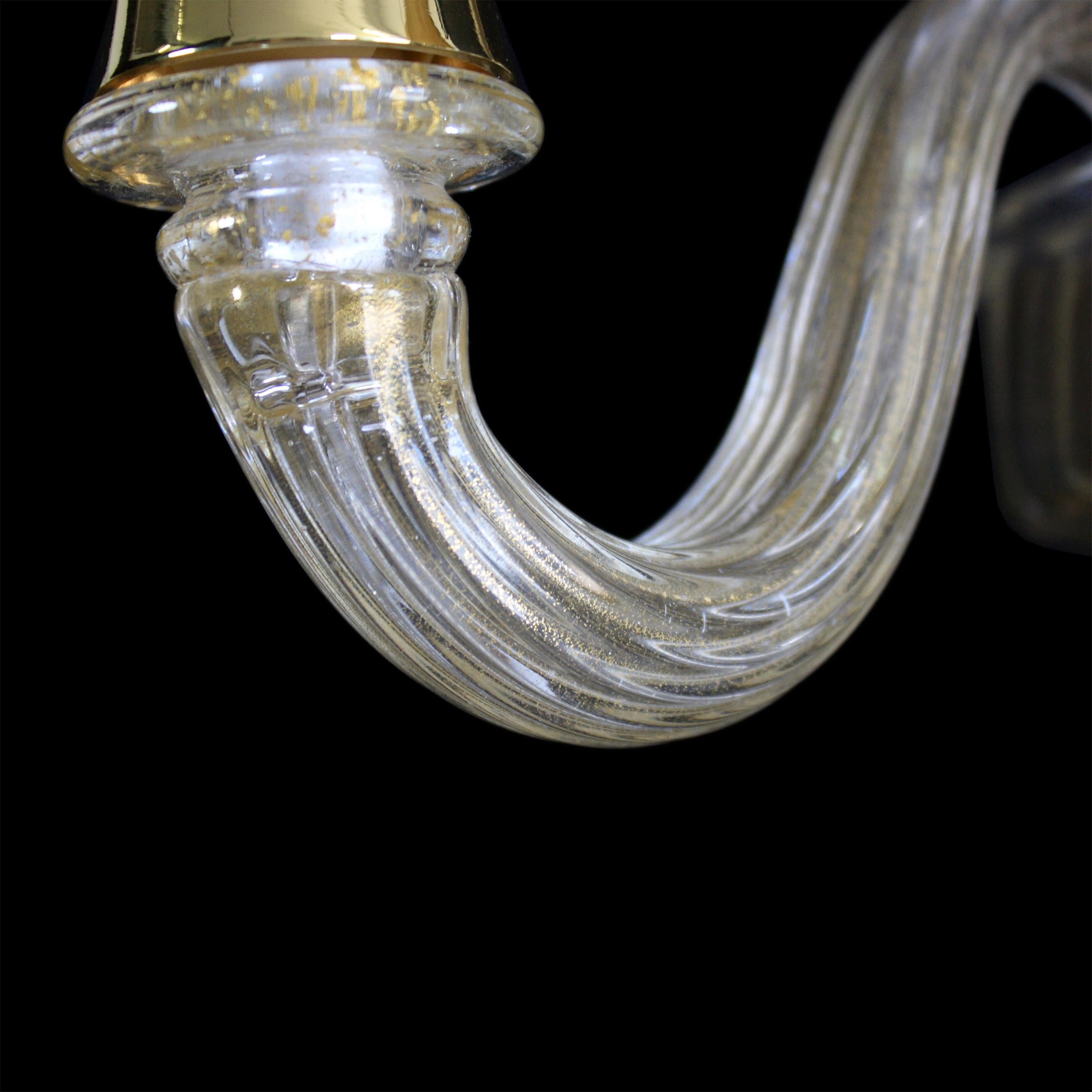 Lámpara 2 Brazos Hoja Dorada Cristal Murano, Pantalla Ámbar by Multiforme in Stock Italiano en venta