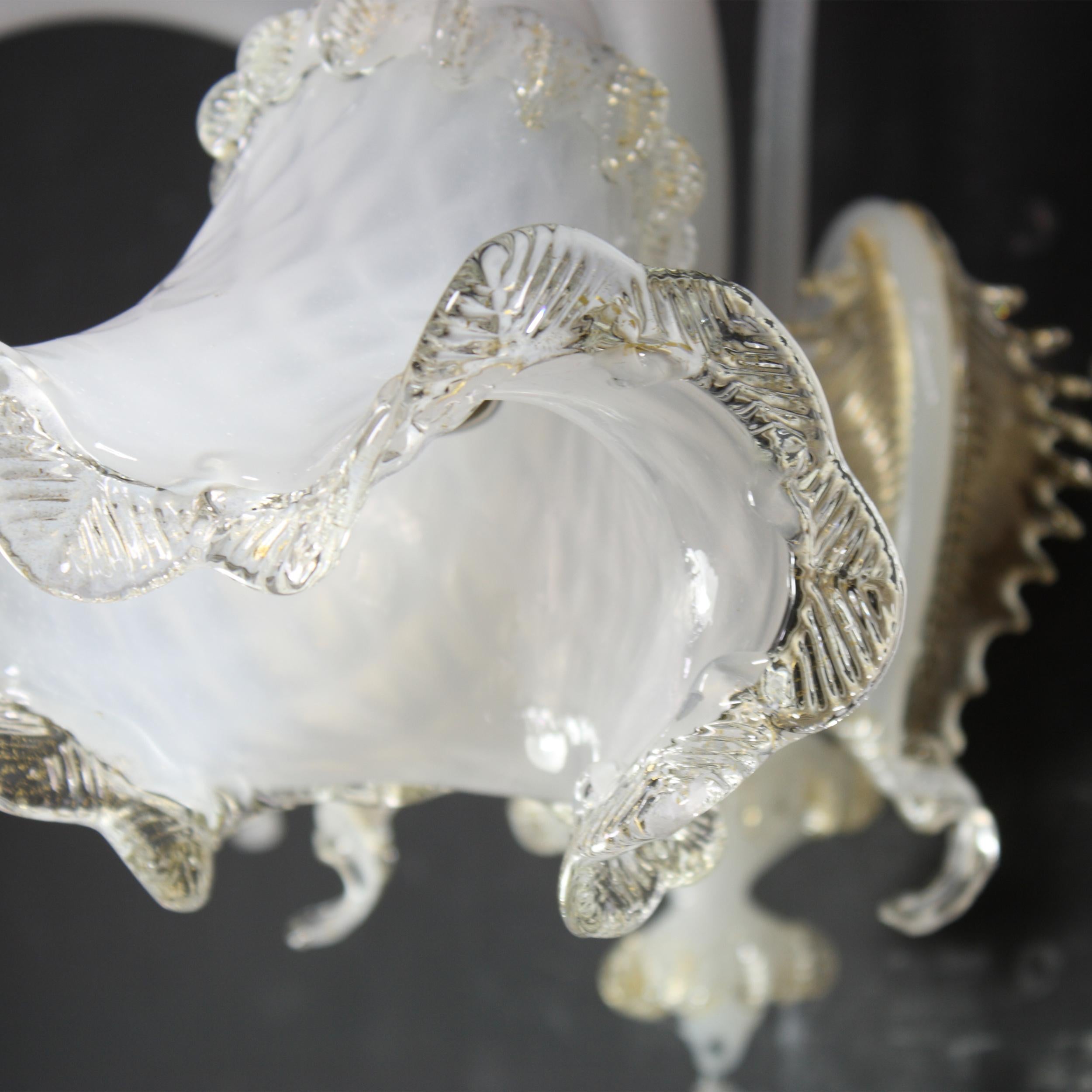 Sconce 2 Arms, Silk White Murano Glass gold details by Multiforme in stock For Sale 1