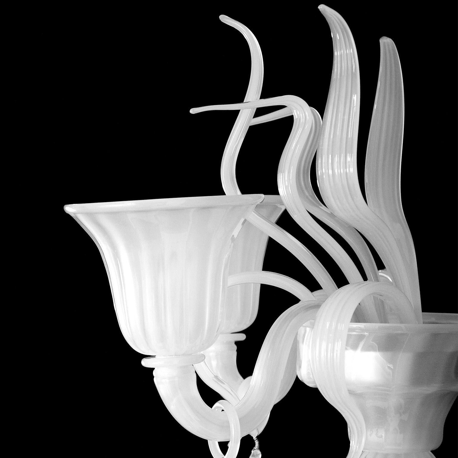 Other Sconce 2 Arms White Silk Murano Glass with details by Multiforme in stock For Sale