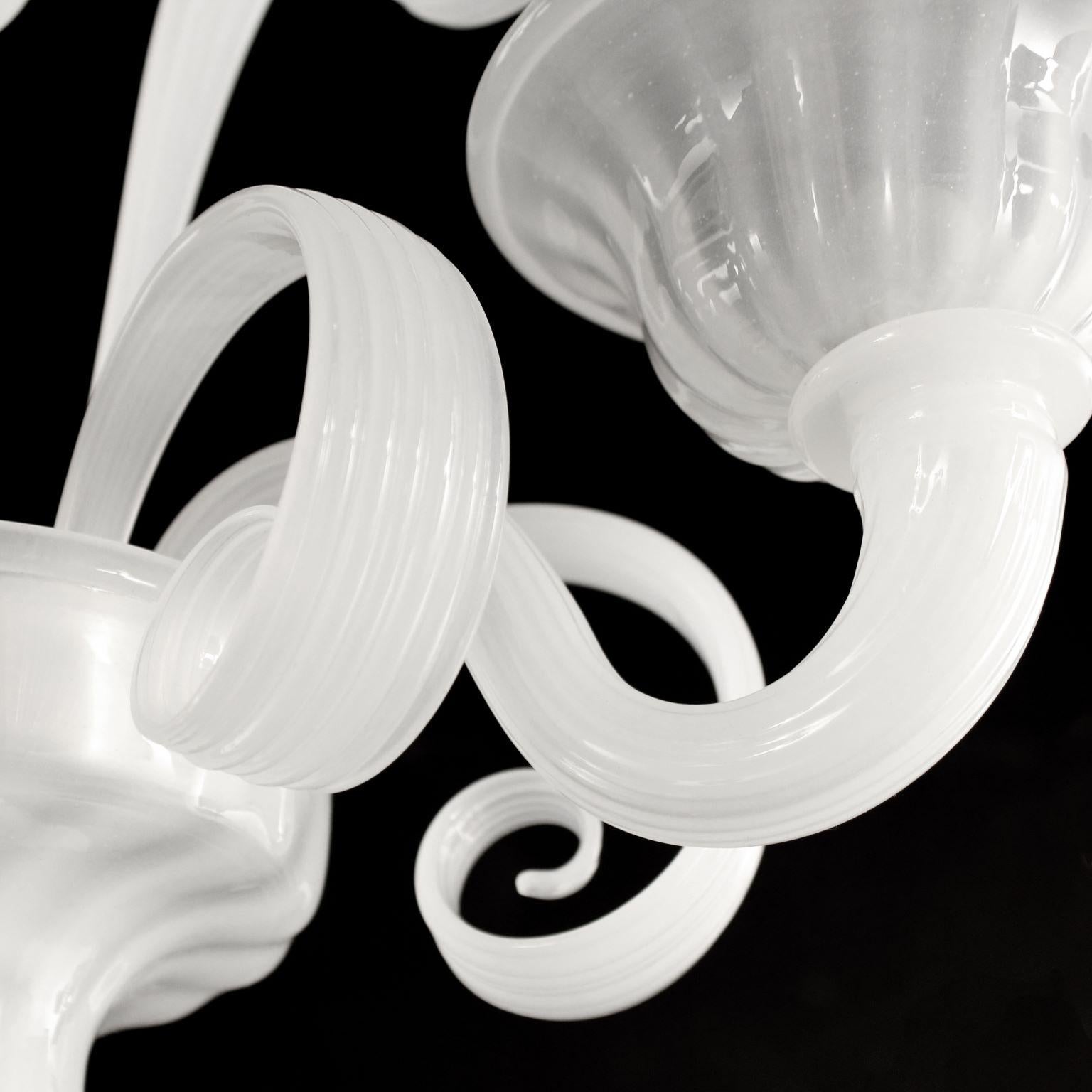 Other Sconce 3 Arms white silk Artistic Murano Glass Curled Details by Multiforme For Sale
