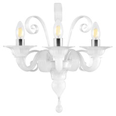 Sconce 3 Arms white silk Artistic Murano Glass Curled Details by Multiforme