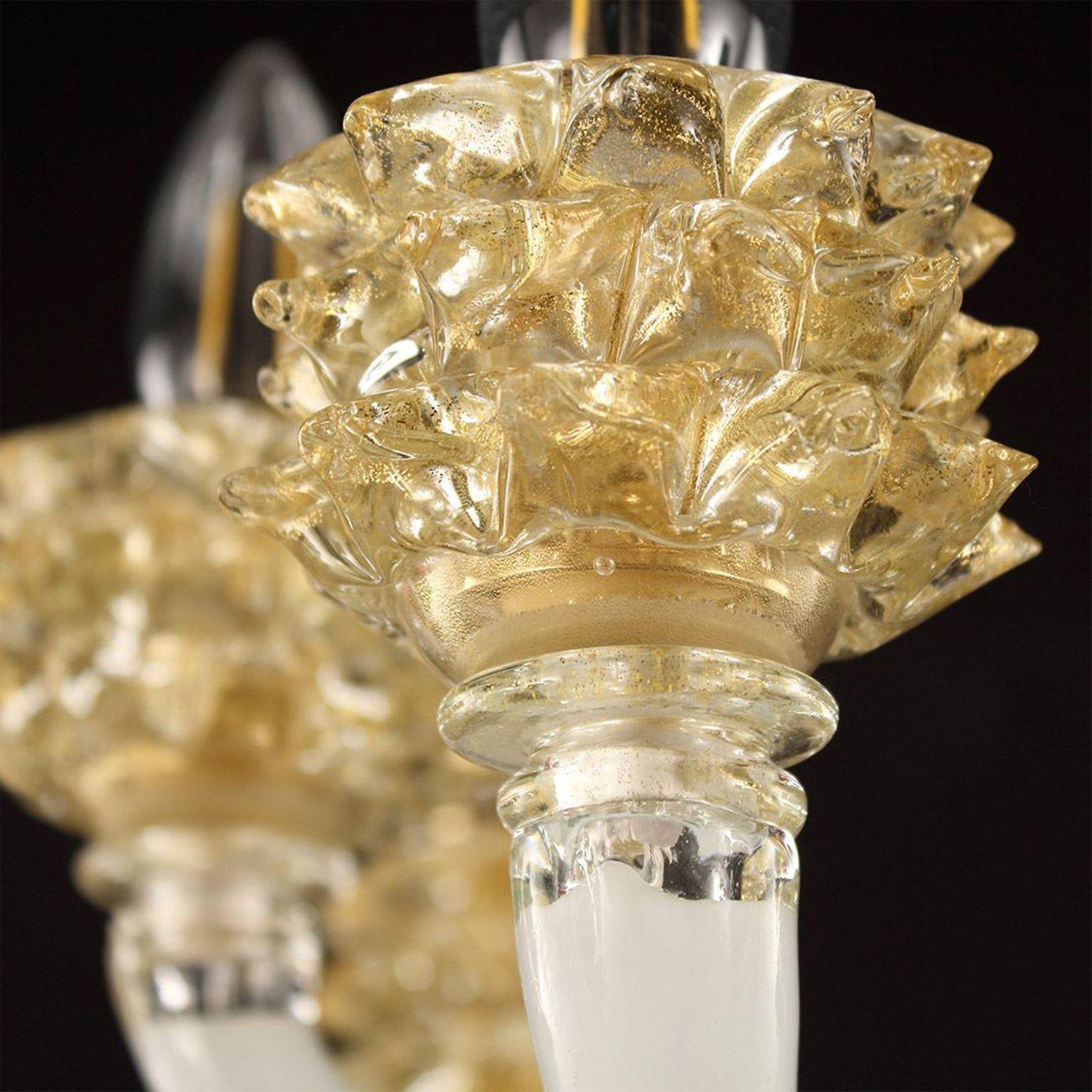 Italian Sconce 3 Arms White Murano Glass Gold Rostri Details by Multiforme in stock For Sale