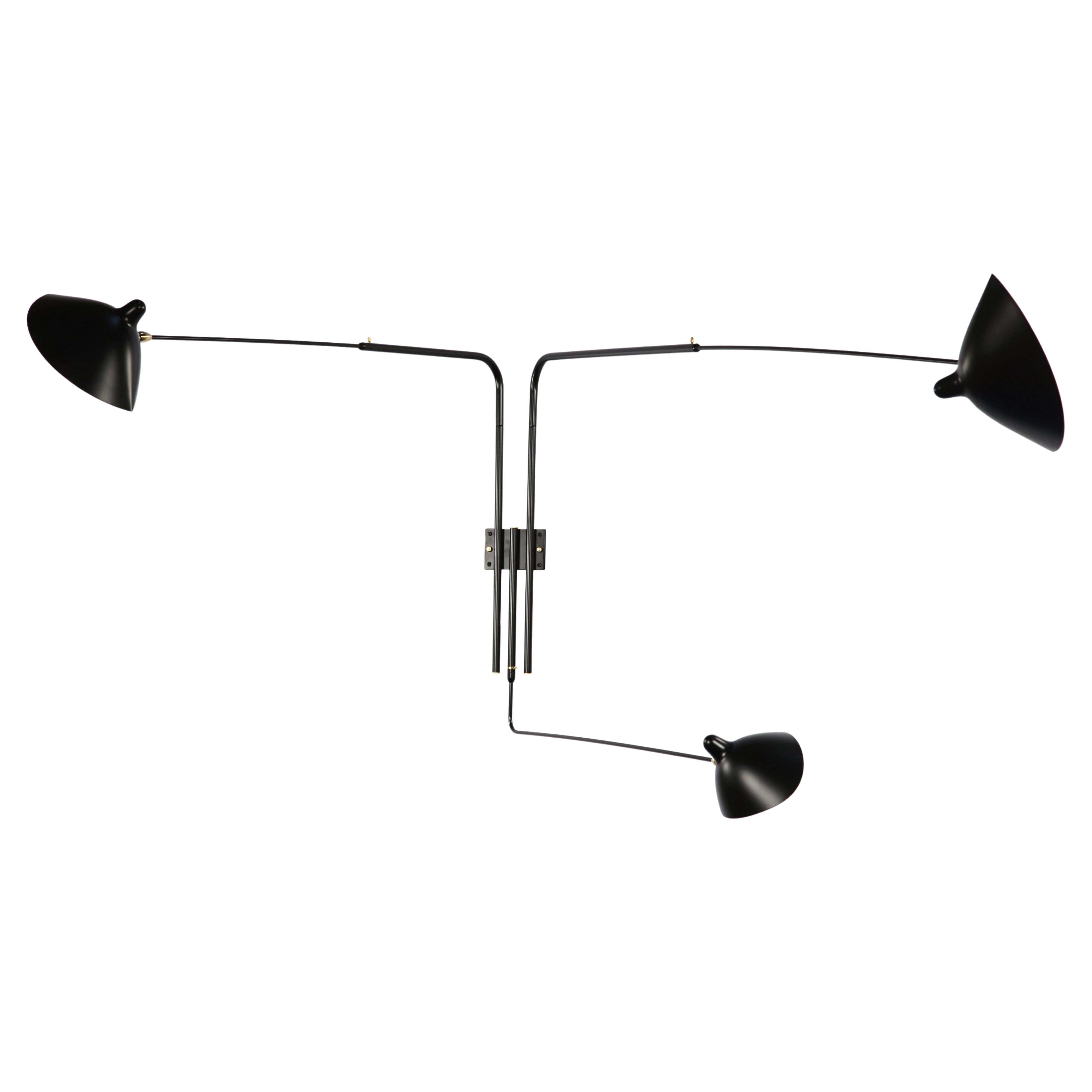 Sconce a 3 bracci dritti rotanti di Serge Mouille