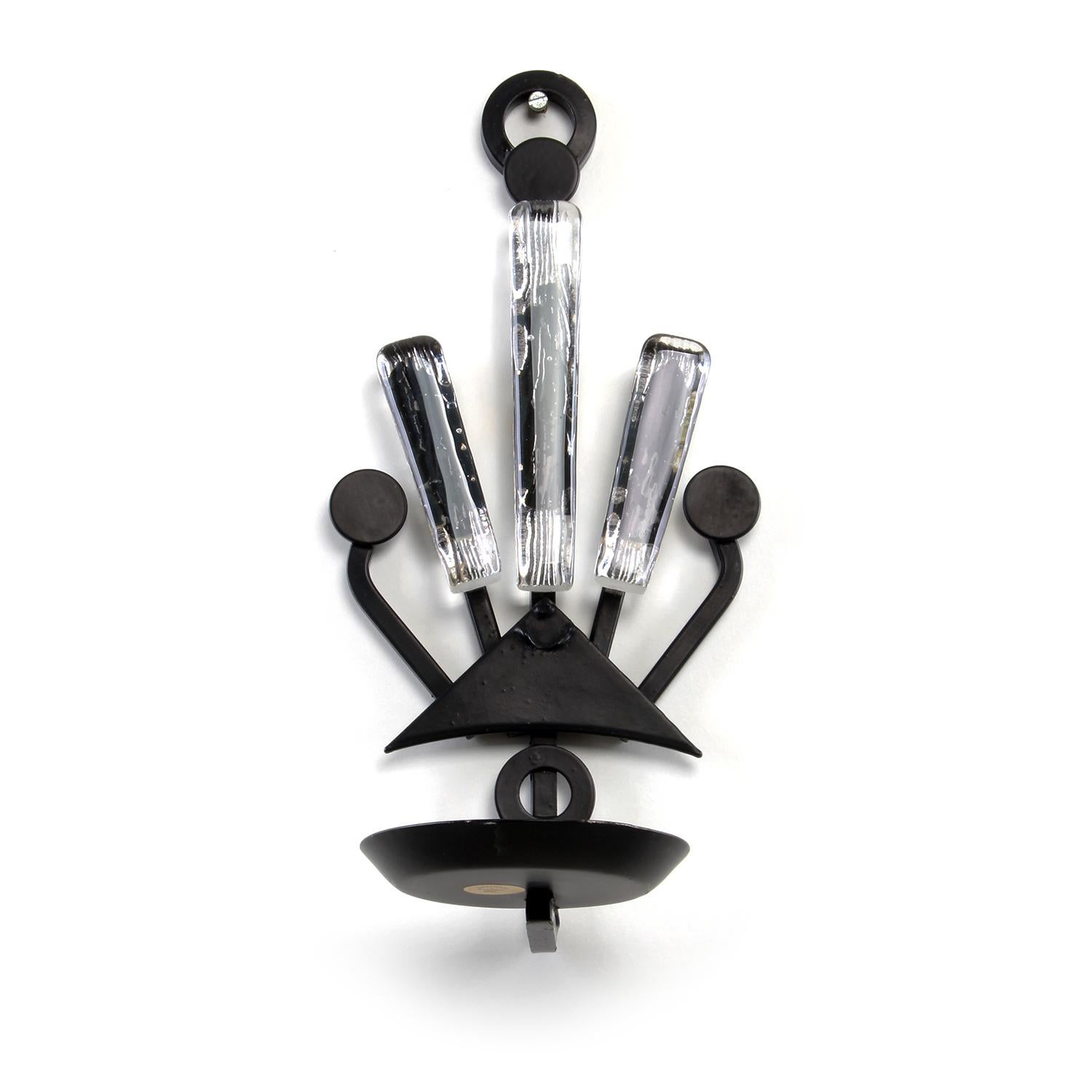 Late 20th Century Sconce Black Metal Candleholder with Glass by Dantoft Kunstartikler, 1970s For Sale