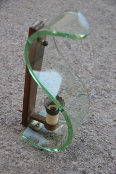 Sconce Curved Glass Green Color Italian Midcentury Design 1950s Brass