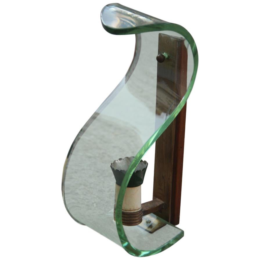 Sconce Curved Glass Green Color Italian Midcentury Design 1950s Brass For Sale