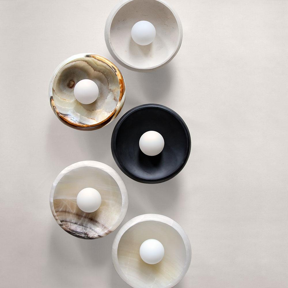 Mid-Century Modern Sconce in Black + White Onyx, Ul Damp Rated, Piedra Lighting Collection