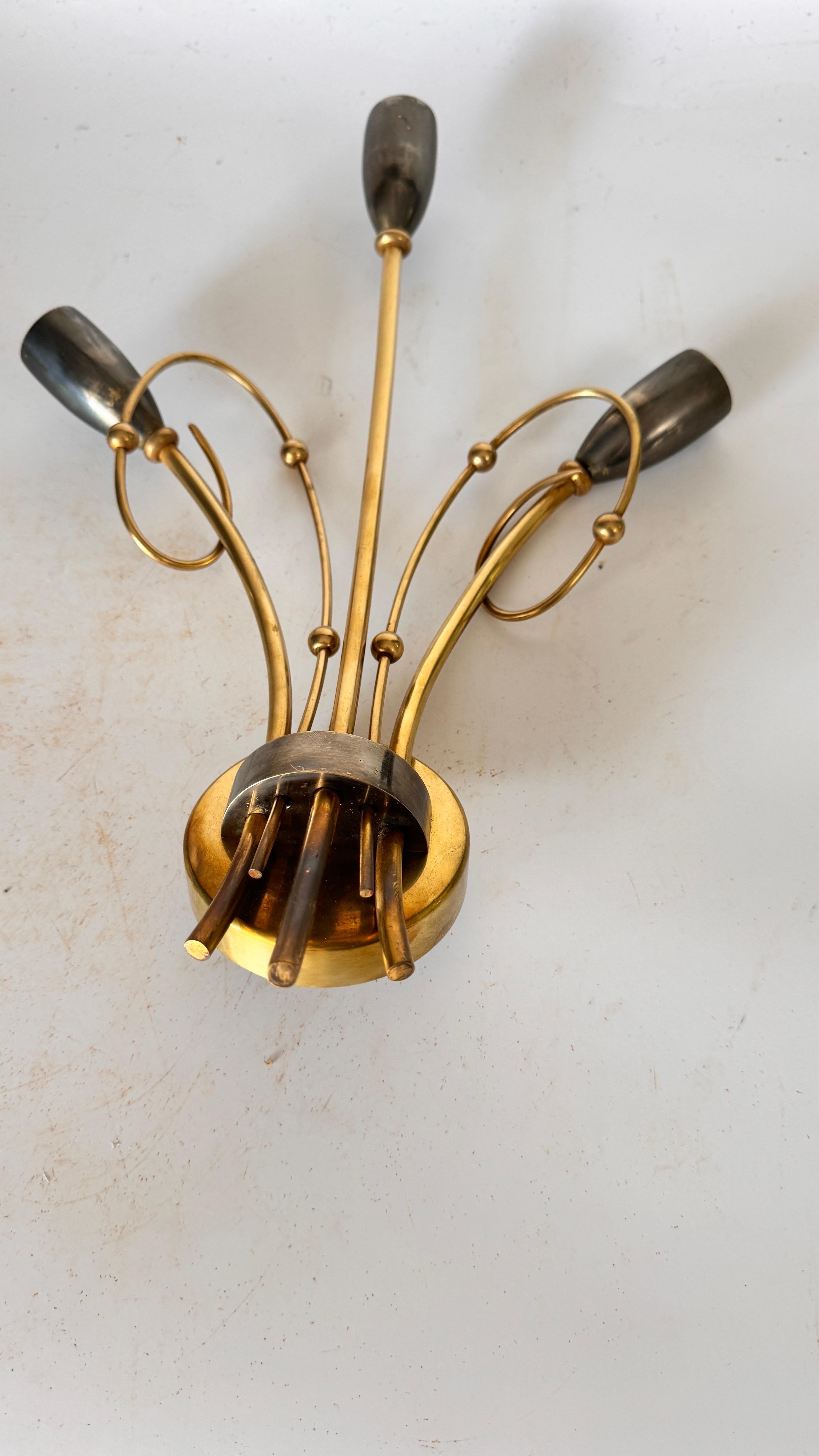 Sconce in Brass Floral Pattern Italy 1960 For Sale 2