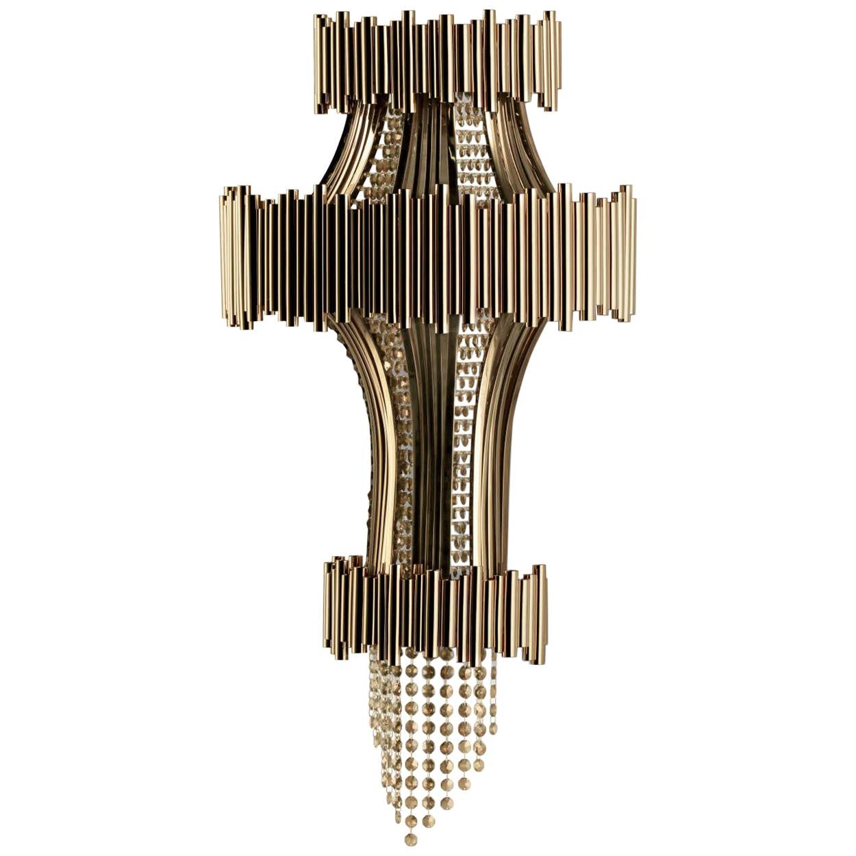 Sconce in Brass with Swarovski Crystal Details For Sale