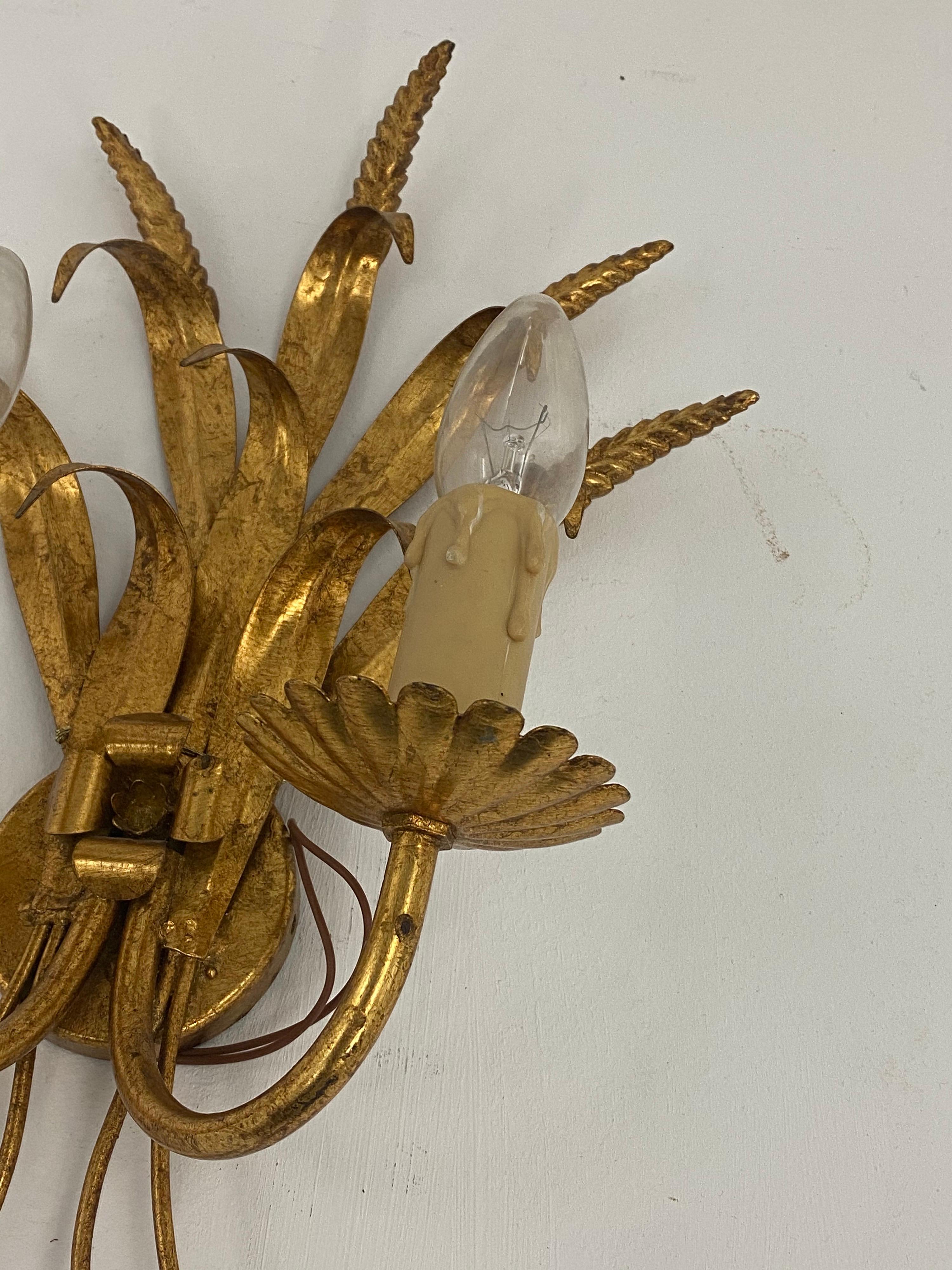 Sconce in Gilt Metal and Wheat Pattern, France 1970, Large Model For Sale 5