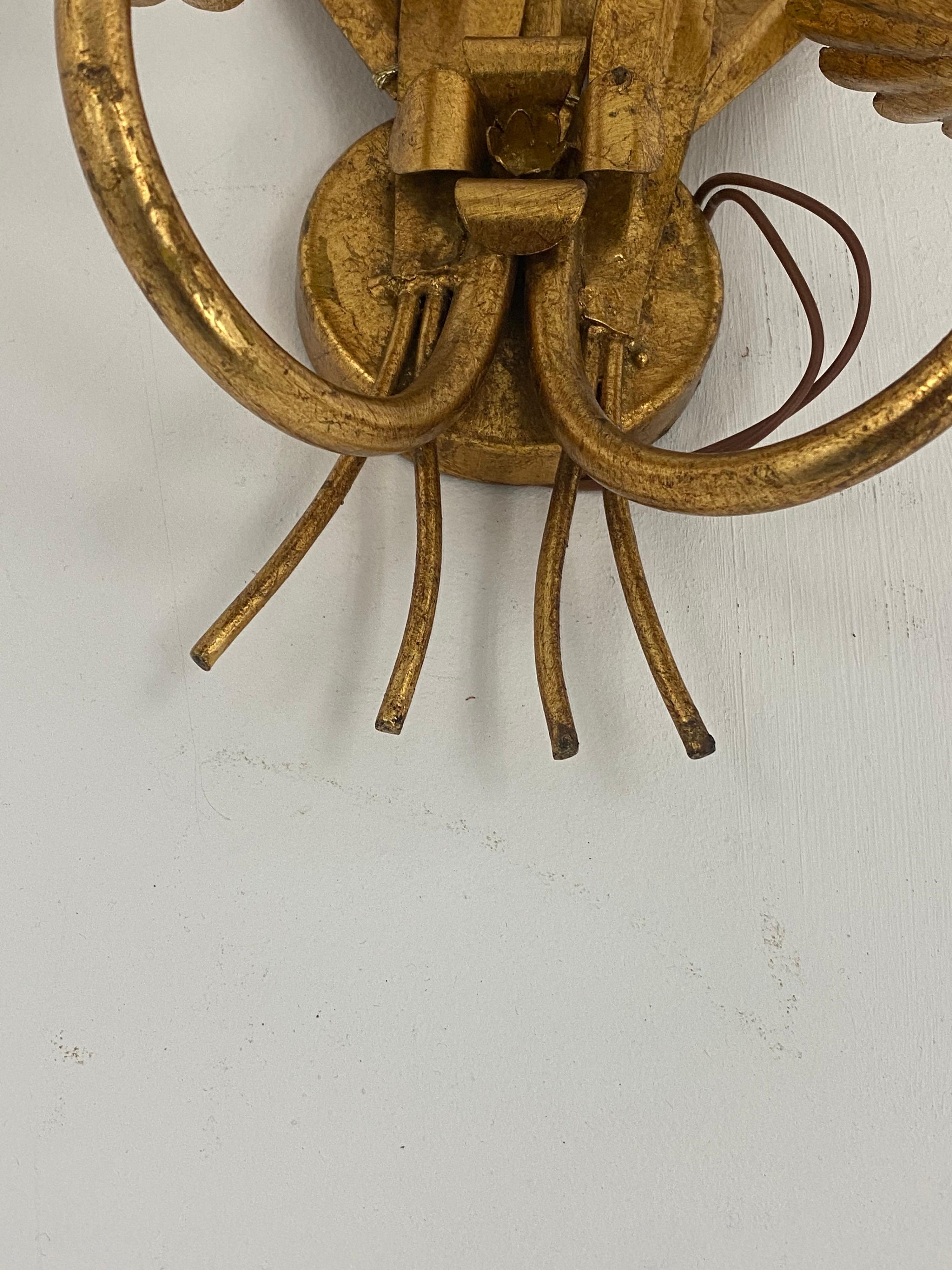 Wandleuchter aus vergoldetem Metall und Weizenmuster, Frankreich 1970, großes Modell (Ende des 20. Jahrhunderts) im Angebot