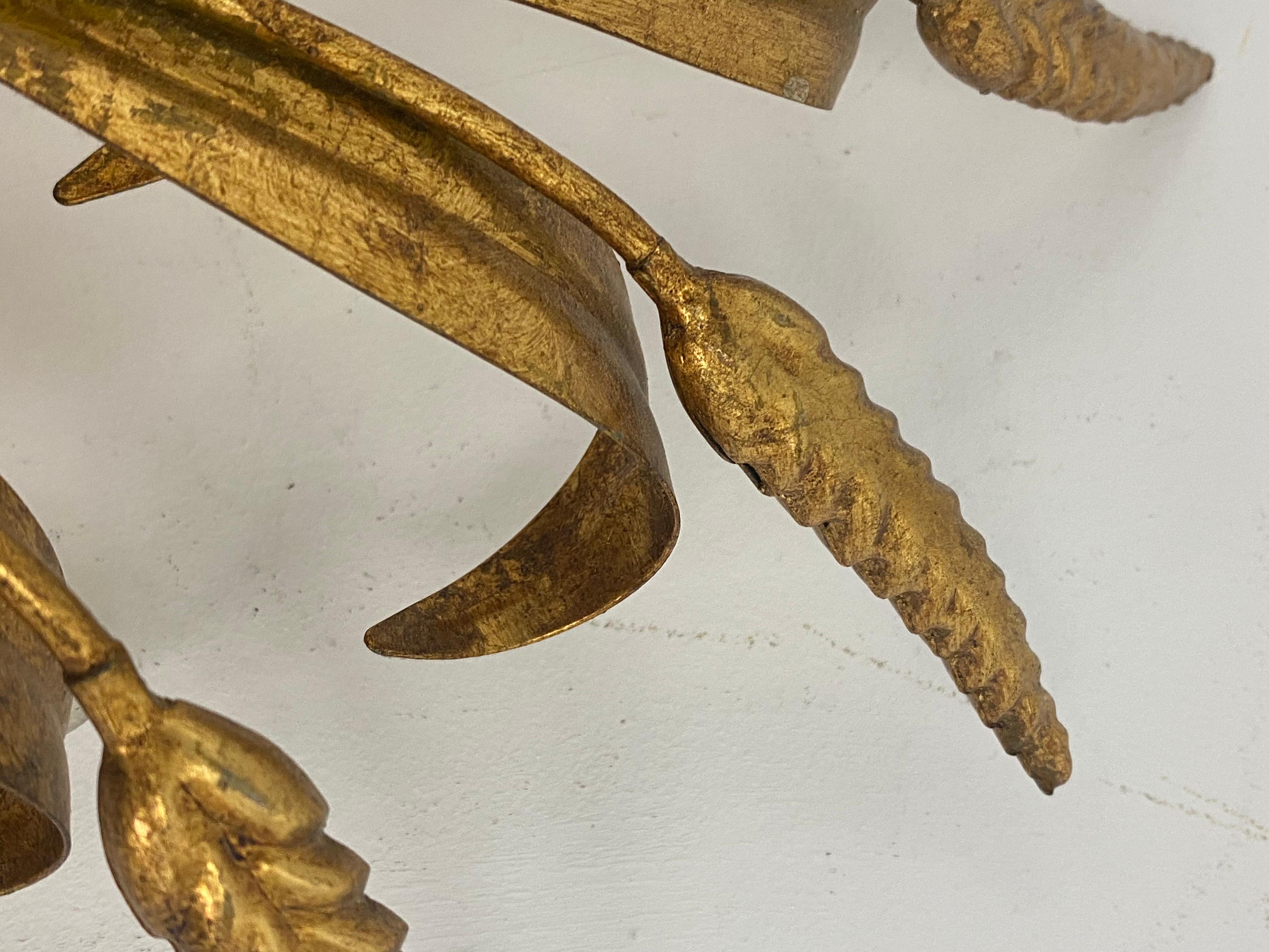 Wandleuchter aus vergoldetem Metall und Weizenmuster, Frankreich 1970, großes Modell im Angebot 2