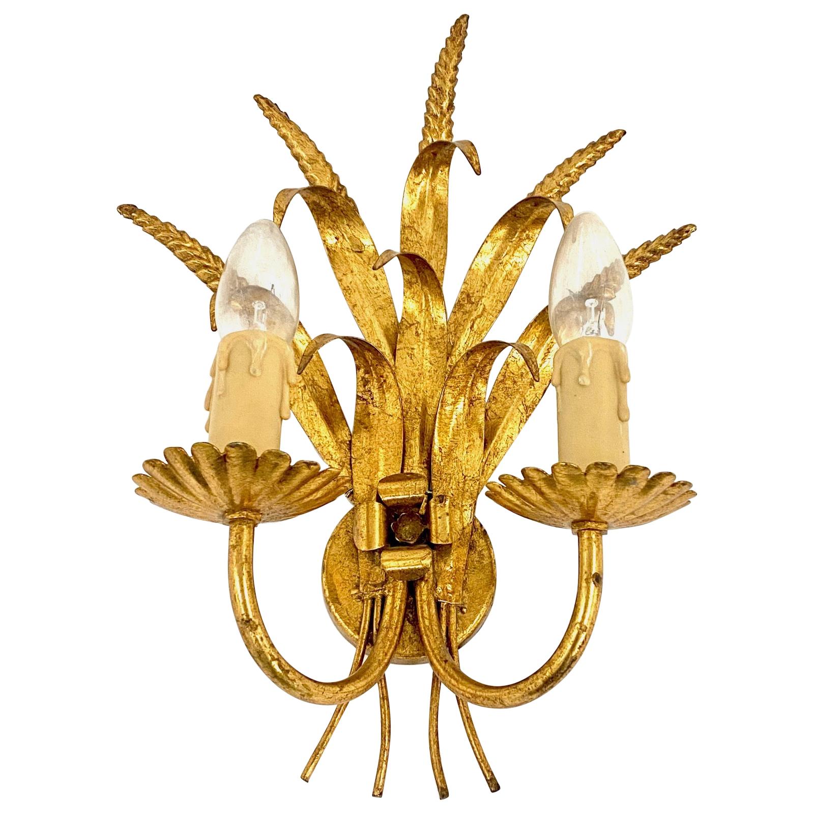 Sconce in Gilt Metal and Wheat Pattern, France 1970, Large Model For Sale