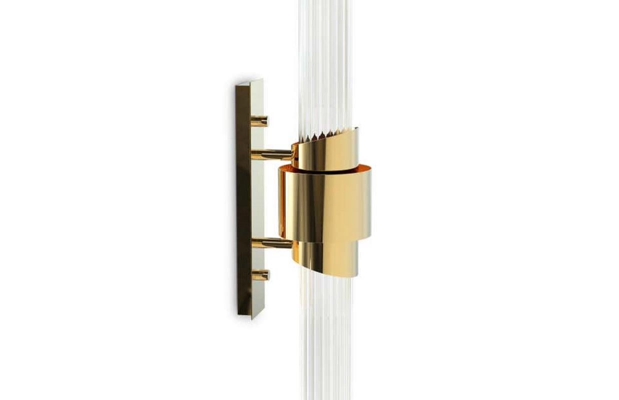 Sconce in Gold-Plated Brass with Crystal Glass Flutes In New Condition For Sale In Saint-Ouen, FR