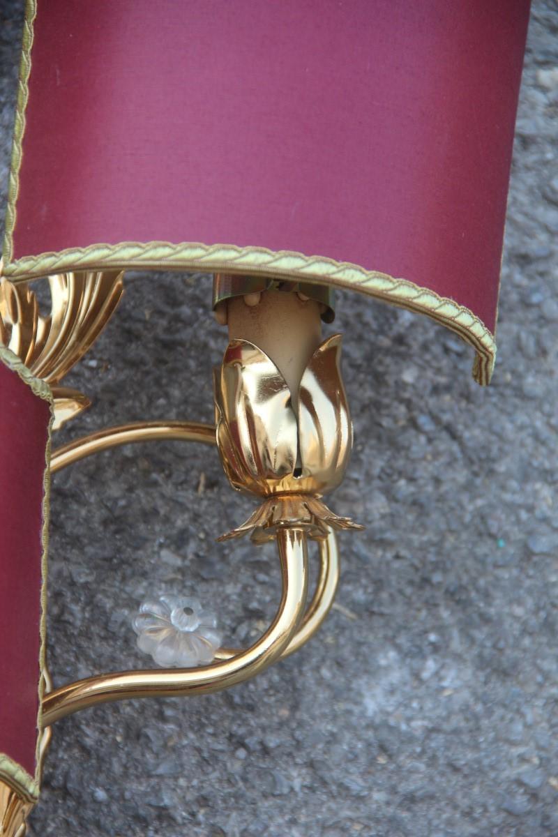 Sconce in Golden Brass with Flower Leaves and Gold and Bordeaux Crystals, 1970 For Sale 7
