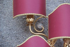 Sconce in Golden Brass with Flower Leaves and Gold and Bordeaux Crystals, 1970