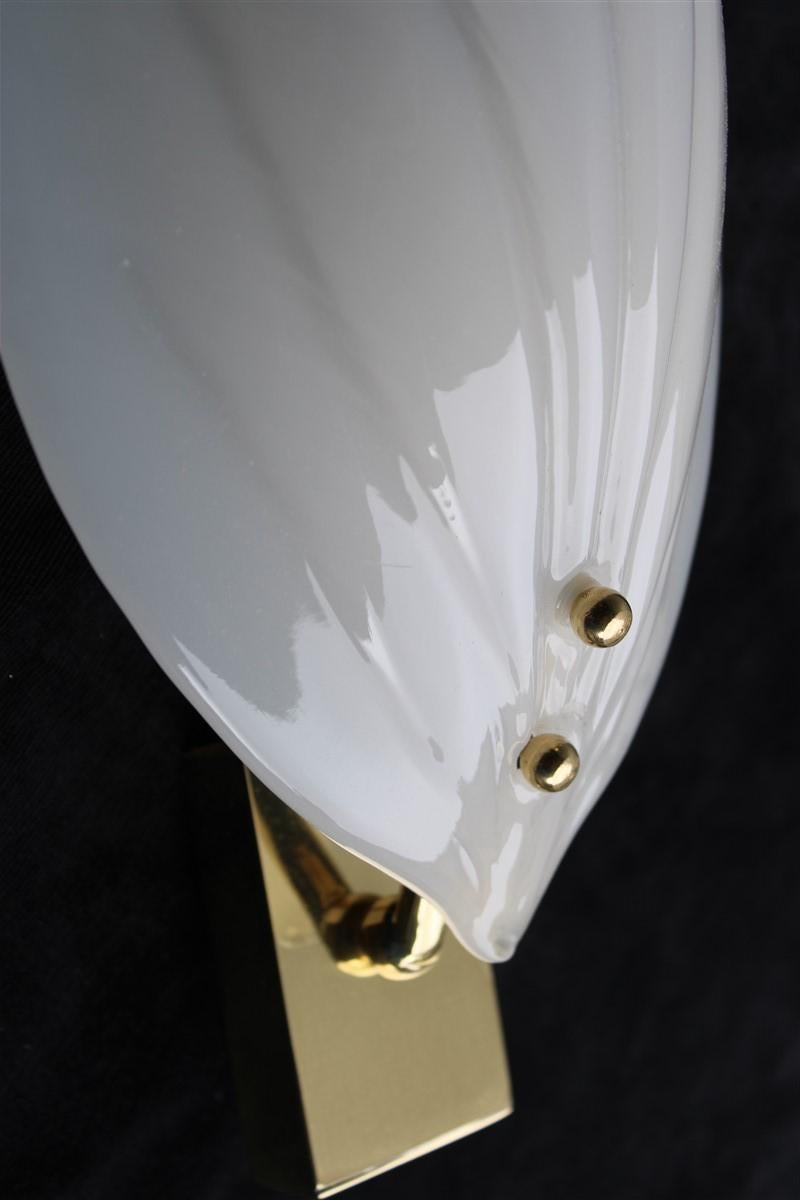 Italian Sconce in Murano Glass Color White Brass Structure Franco Luce Design 1970s For Sale