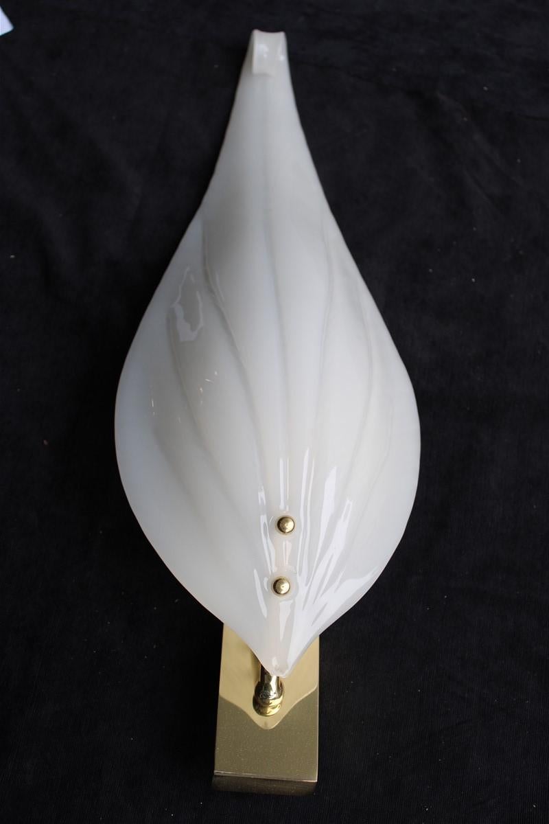Sconce in Murano Glass Color White Brass Structure Franco Luce Design 1970s For Sale 1