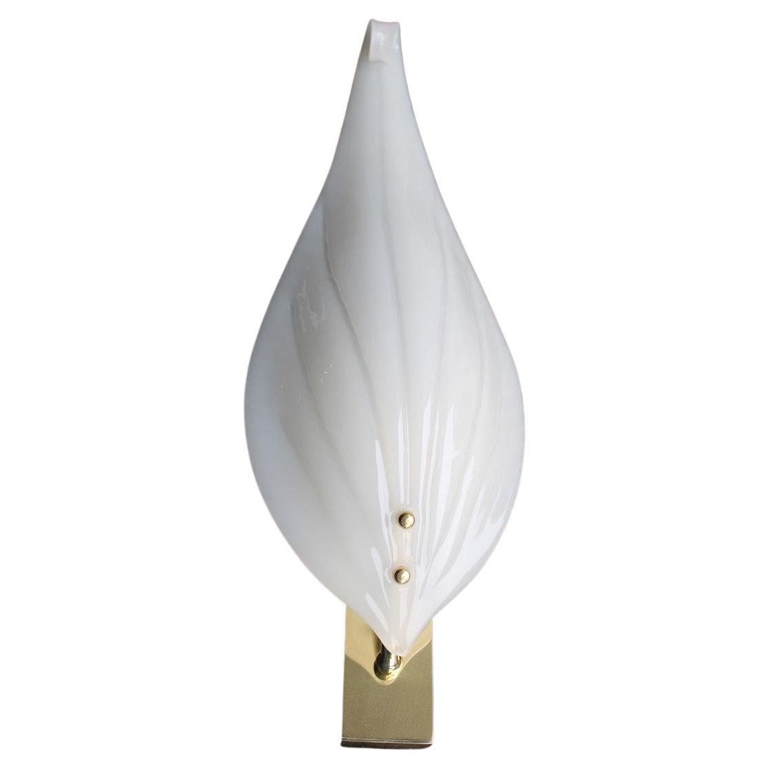 Sconce in Murano Glass Color White Brass Structure Franco Luce Design 1970s For Sale