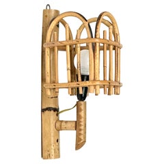 Antique Sconce "Lantern" Wall Lamp in Rattan and Bamboo Louis Sognot Style, Italy, 1960s