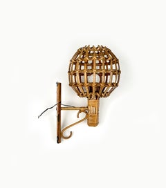 Sconce "Lantern" Wall Lamp in Rattan & Bamboo Attributed to Louis Sognot, 1960s