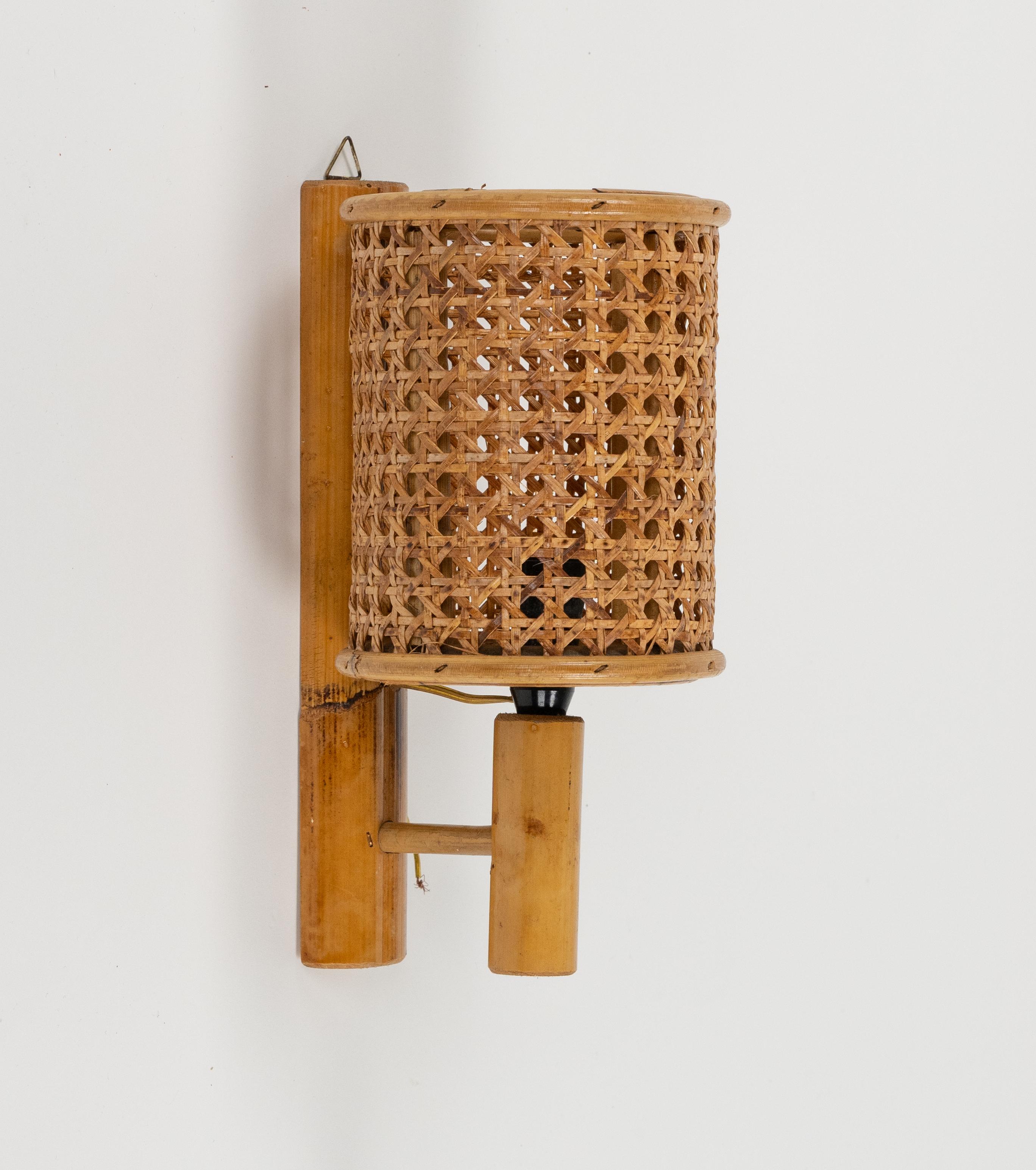 Wandleuchter „Lantern“ aus Rattan und Bambus im Louis Sognot-Stil, 1960er Jahre im Zustand „Gut“ im Angebot in Rome, IT
