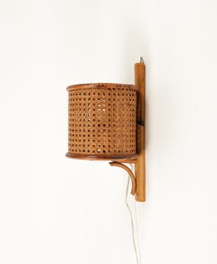 Sconce "Lantern" Wall Lamp in Rattan & Bamboo Louis Sognot Style, Italy 1960s