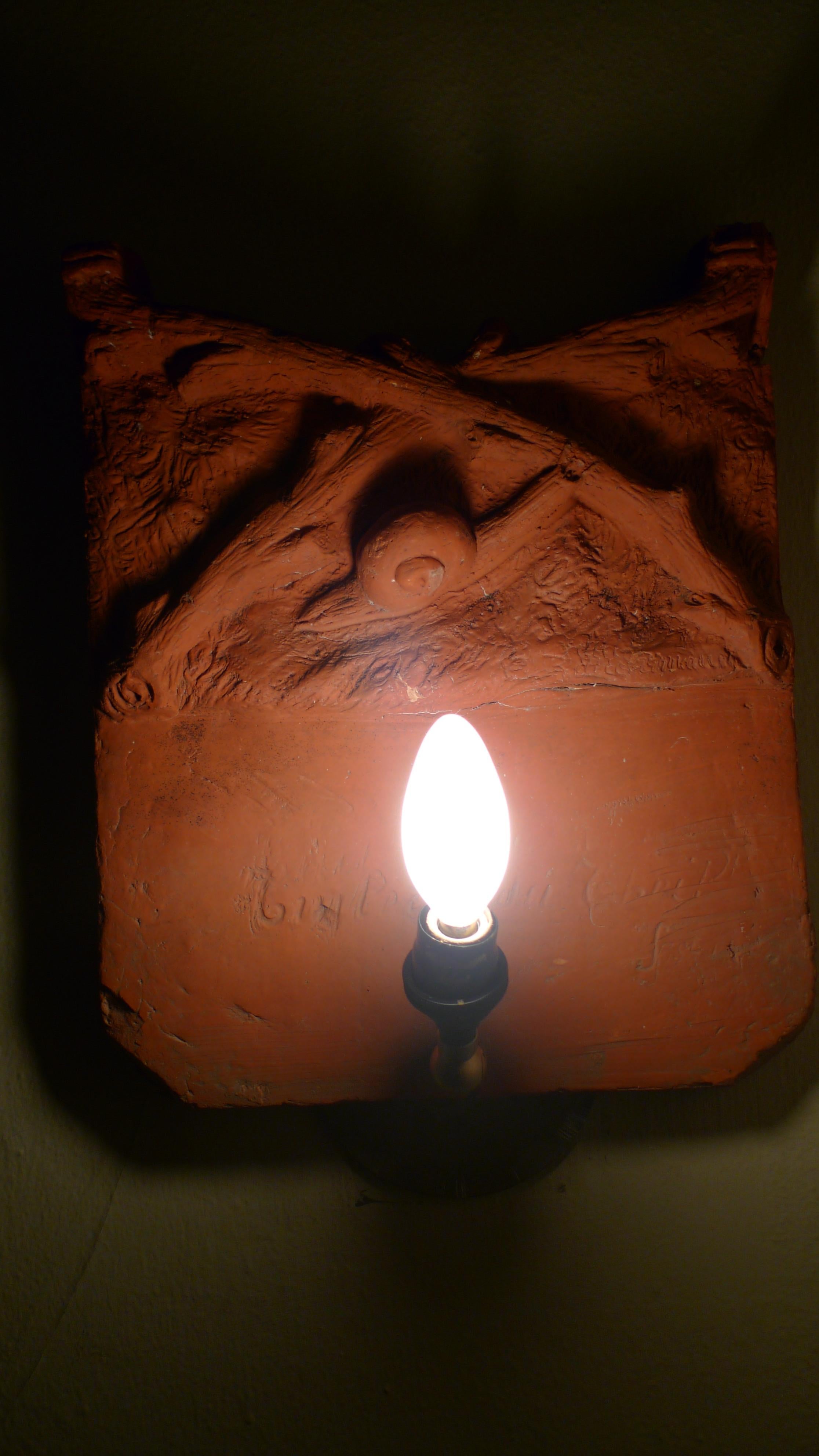 Sconce Light from French Terracotta Garden Stone Signed by Artist, circa 1700s For Sale 9