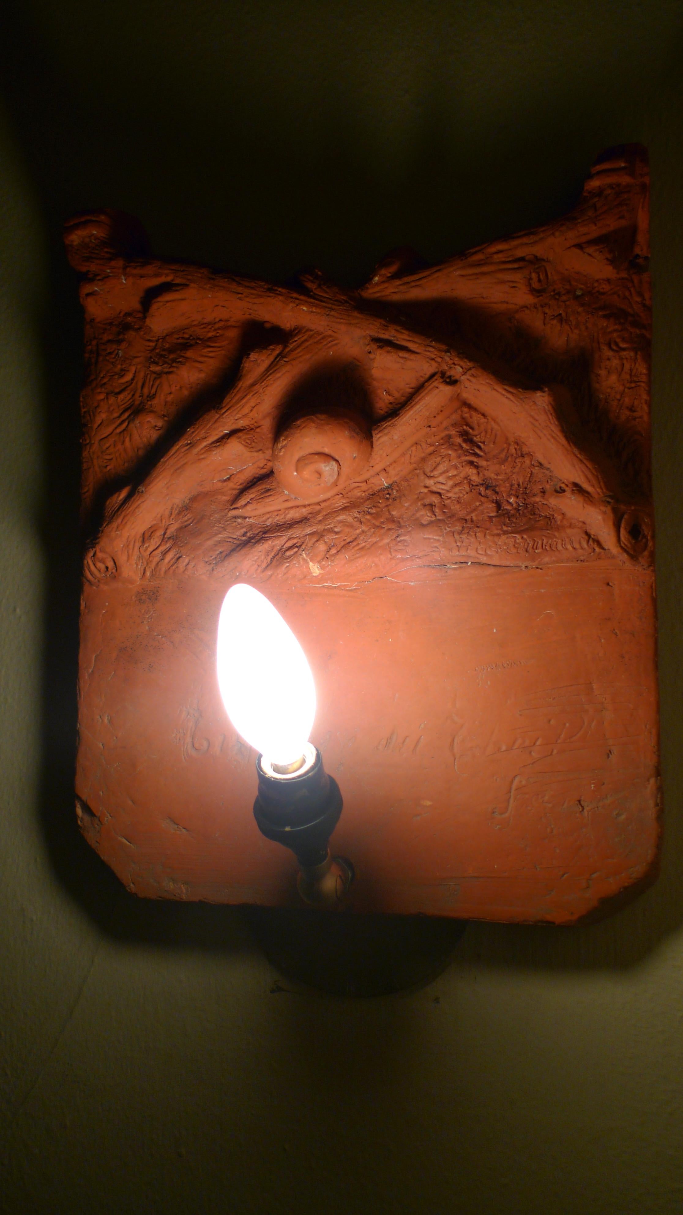 Sconce Light from French Terracotta Garden Stone Signed by Artist, circa 1700s For Sale 11