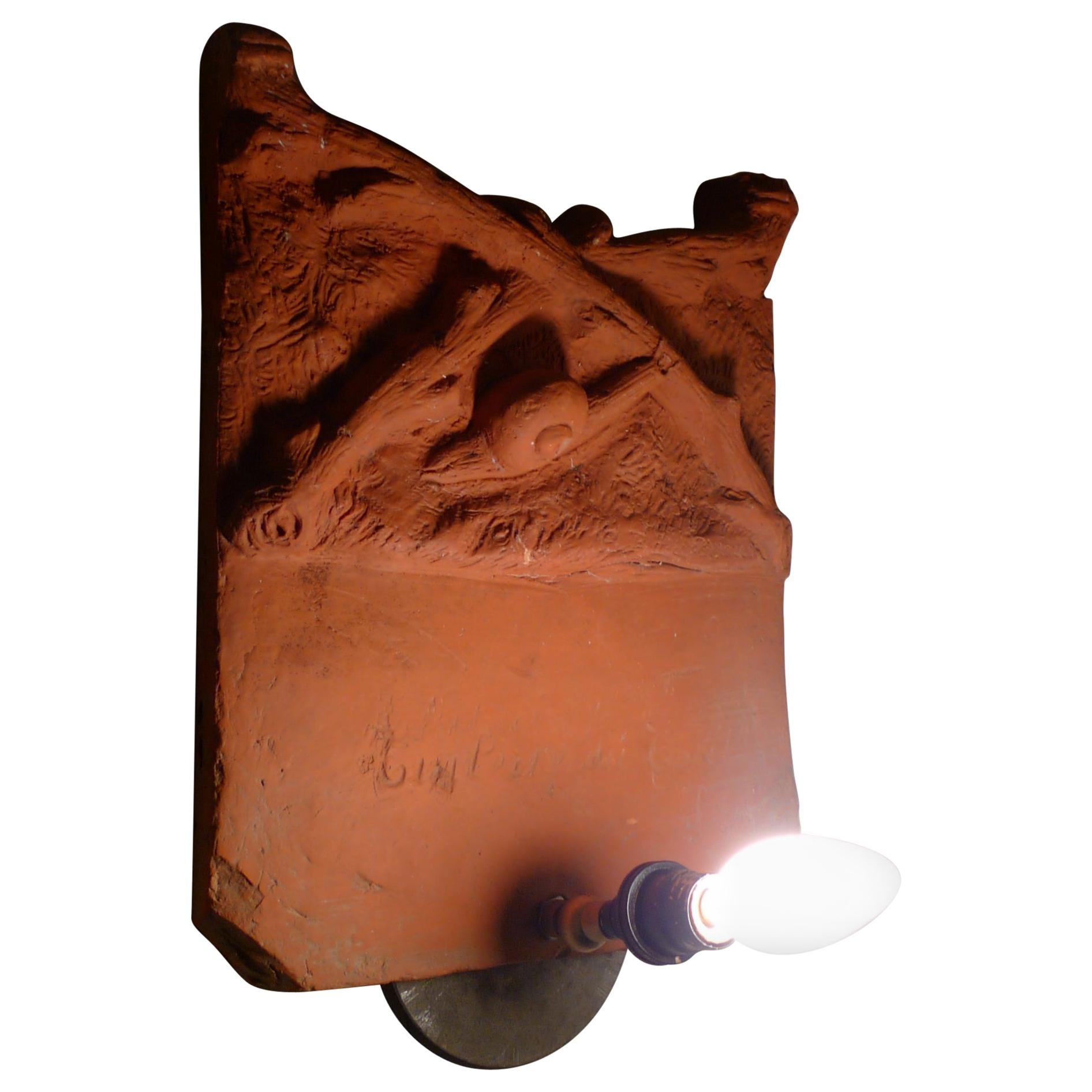 Sconce Light from French Terracotta Garden Stone Signed by Artist, circa 1700s For Sale