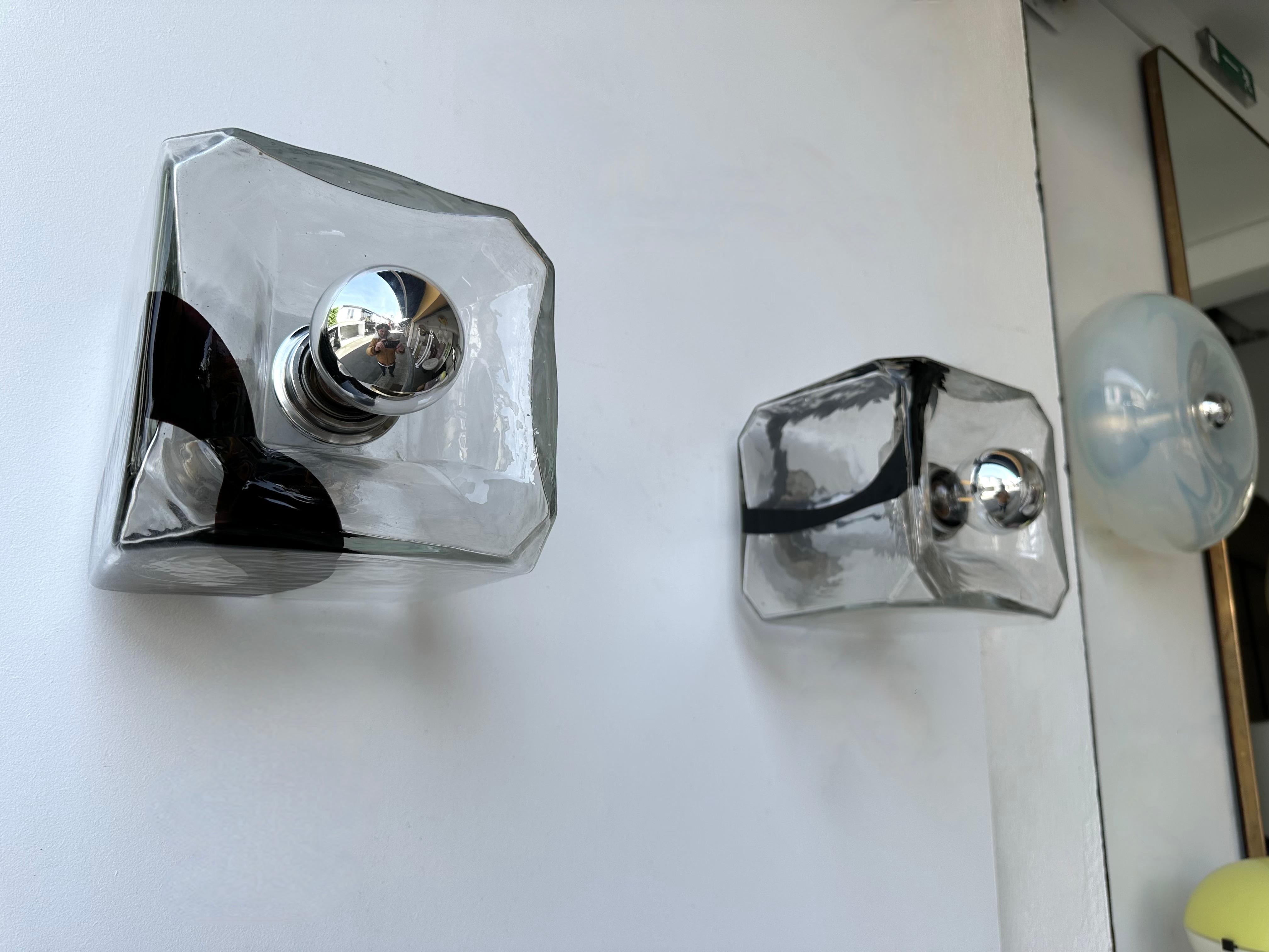 Metal Sconce Murano Glass Cube by Vistosi, Italy, 1970s For Sale