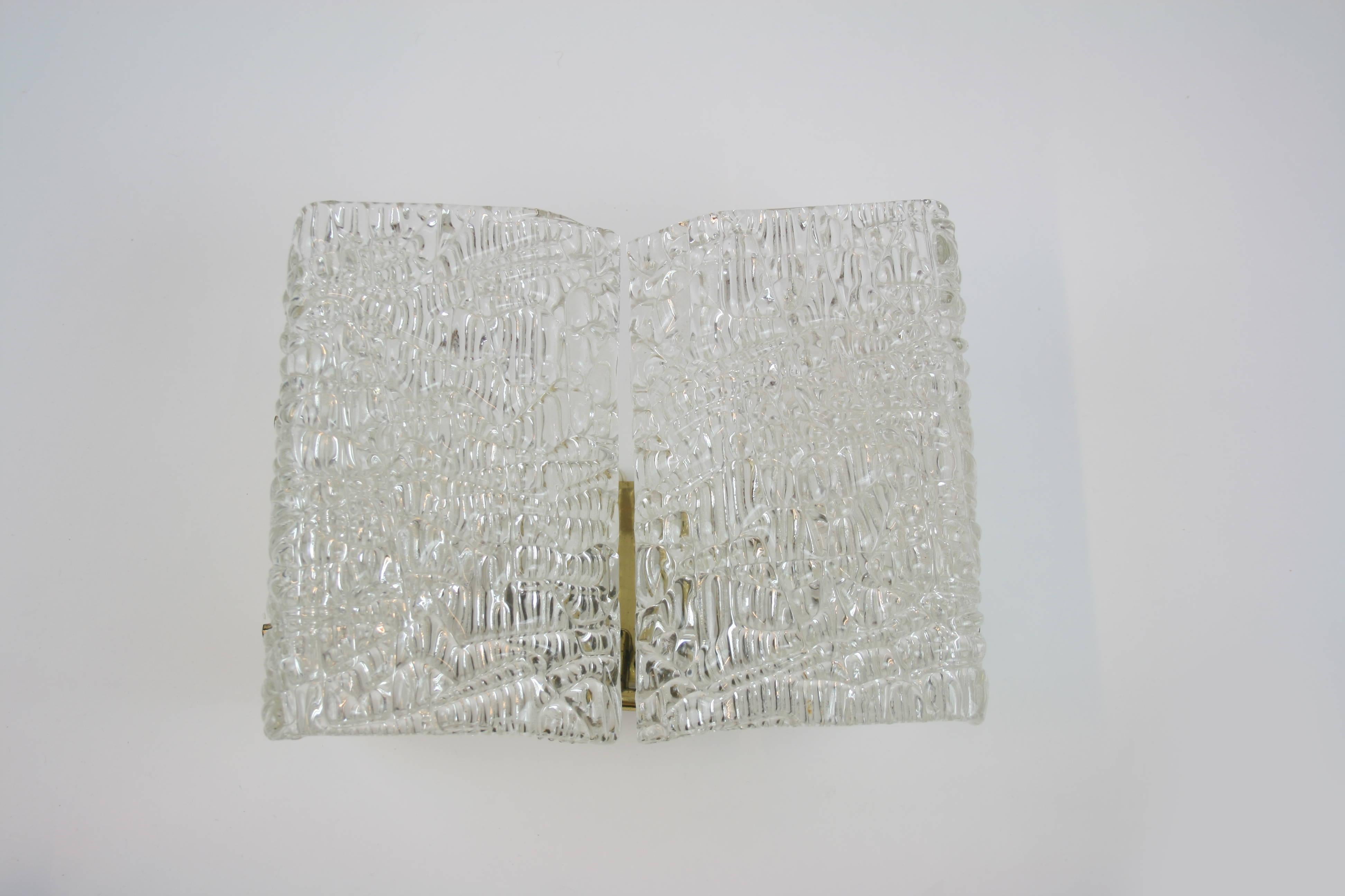 Mid-Century Modern Sconce or Wall Light Glass Original Design Kalmar Vienna Austria, 1960s For Sale