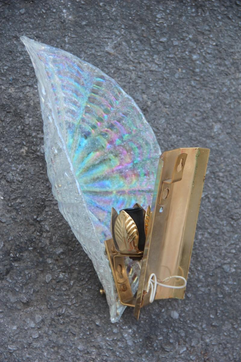 Mid-Century Modern Sconce Shell Murano Glass Iridescent Rainbow Gold-Plated Brass Design, 1970s For Sale