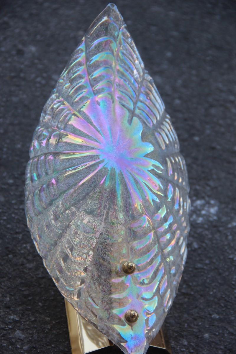 Late 20th Century Sconce Shell Murano Glass Iridescent Rainbow Gold-Plated Brass Design, 1970s For Sale