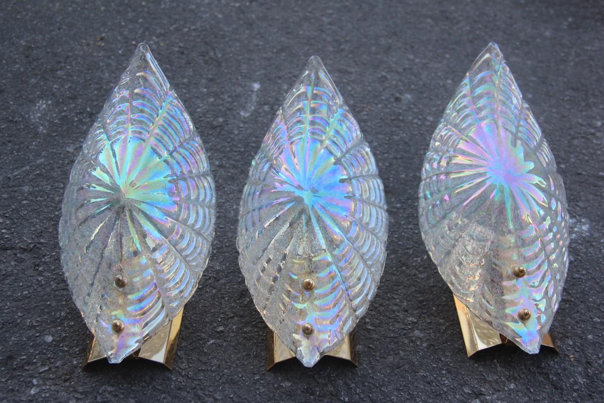 Sconce Shell Murano Glass Iridescent Rainbow Gold-Plated Brass Design, 1970s For Sale 2