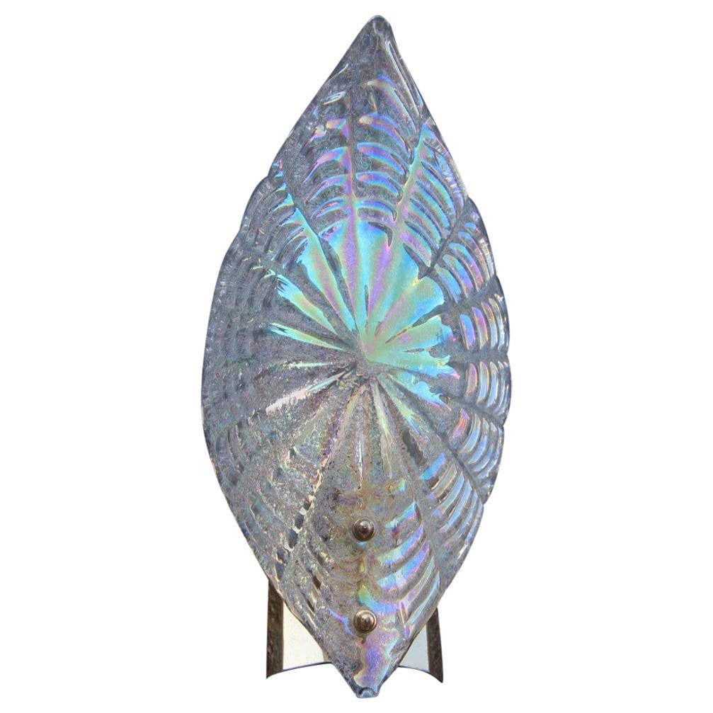 Sconce Shell Murano Glass Iridescent Rainbow Gold-Plated Brass Design, 1970s For Sale