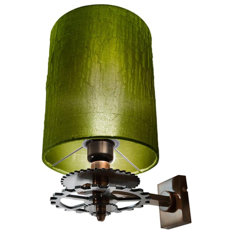 Sconce Wall Lamp Brass Iron Burnished Green Italy  For Sale