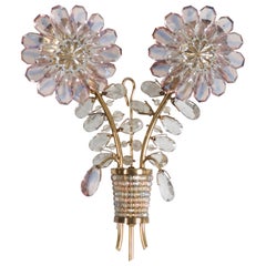 Sconce Wall Lamp with Glass Flowers Attributed to Lobmeyr