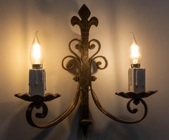 Sconce Wall Light Lantern Iron and Wood French circa 1960