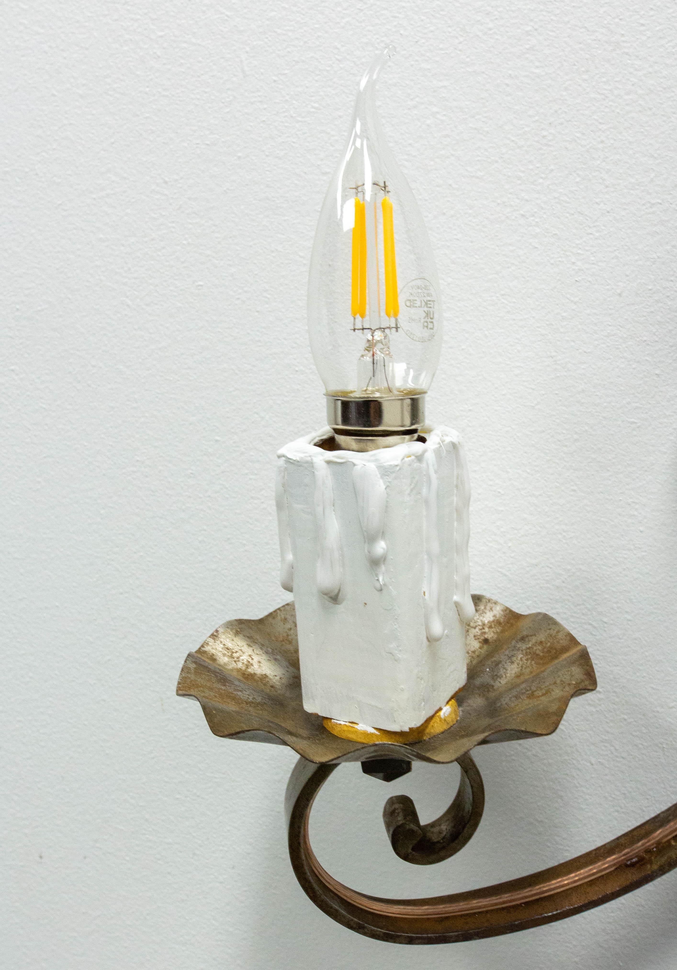 Mid-20th Century Sconce Wall Light Lantern Iron and Wood French circa 1960 For Sale