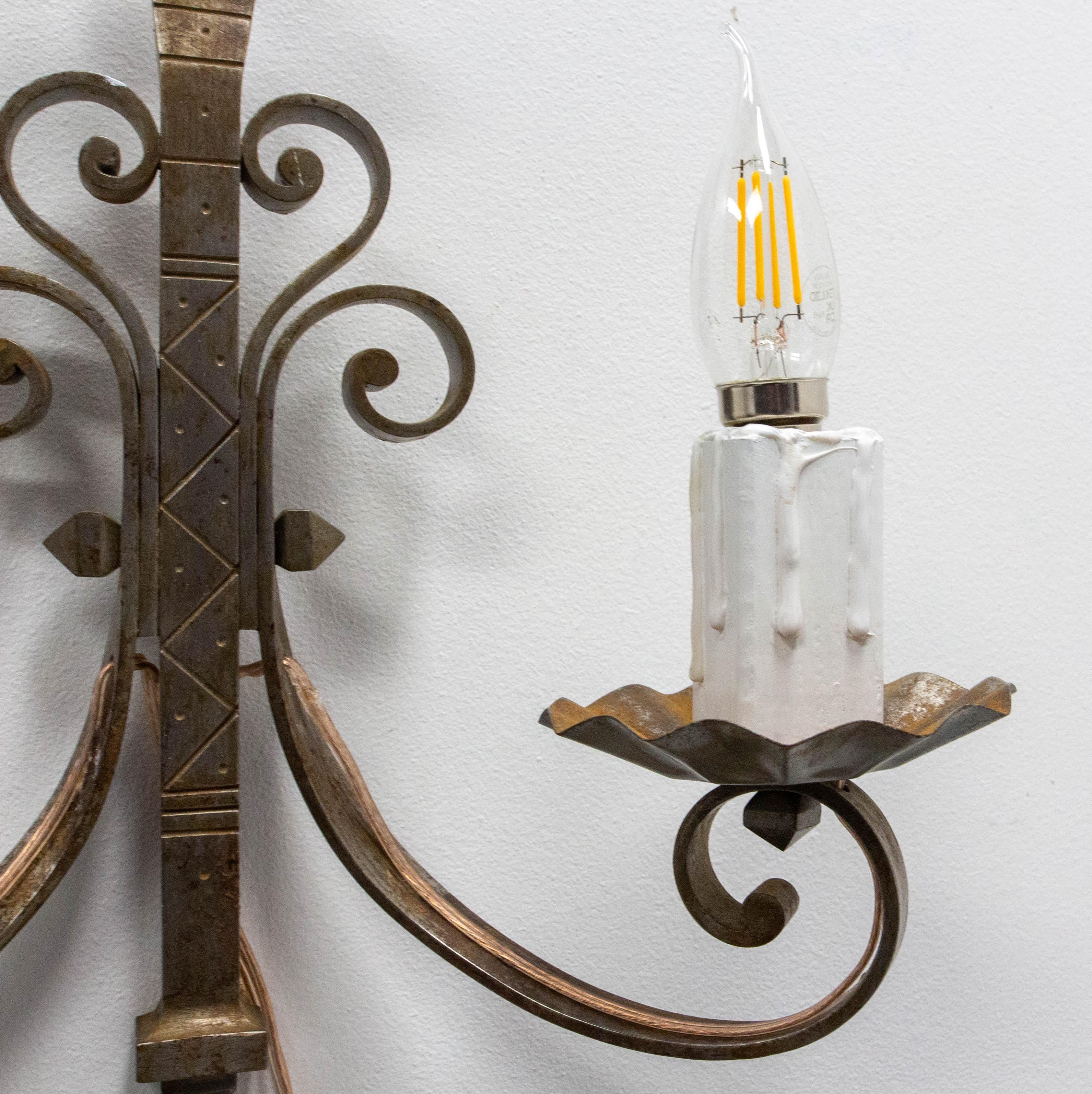 Sconce Wall Light Lantern Iron and Wood French circa 1960 For Sale 1