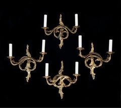Sconce Wall Set 4 Four Ormolu Neoclassical Brass 2 Arm Branch Acanthus Italian