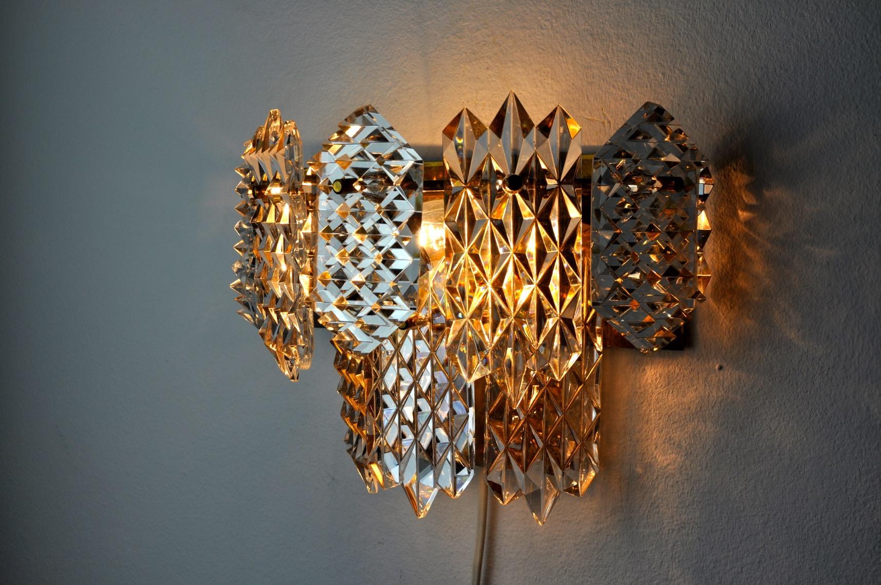 Late 20th Century Sconce with 8 Crystals from Kinkeldey, Germany, 1970s For Sale