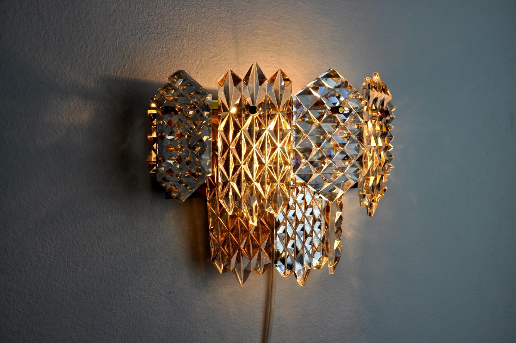 Glass Sconce with 8 Crystals from Kinkeldey, Germany, 1970s For Sale